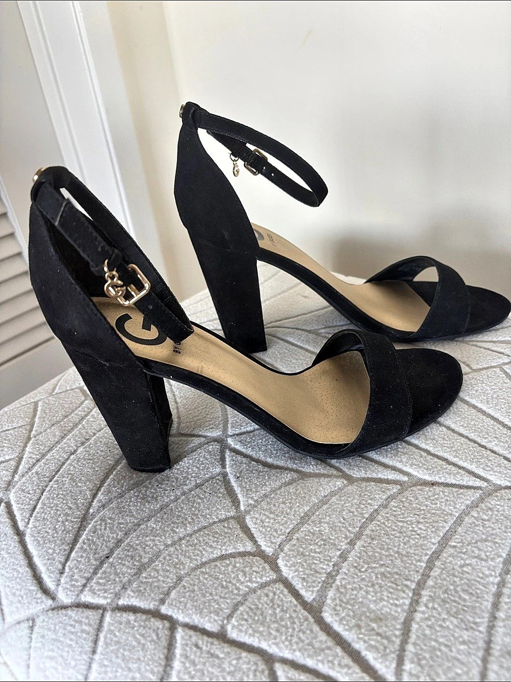 Guess Black Ankle Strap Platform Heels